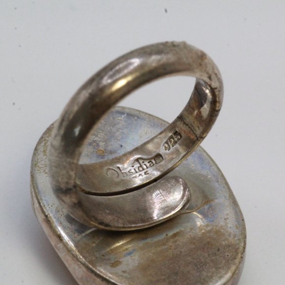 STERLING SILVER OBSIDIAN DRUZY LARGE OVAL SPLIT RING - Picture 7 of 7